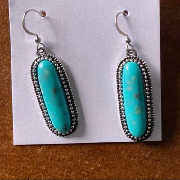“Turquoise Flecked Ovals” Speckled Gold Flakes Southwestern Dotted Frame Dangles - Picture 11 of 16